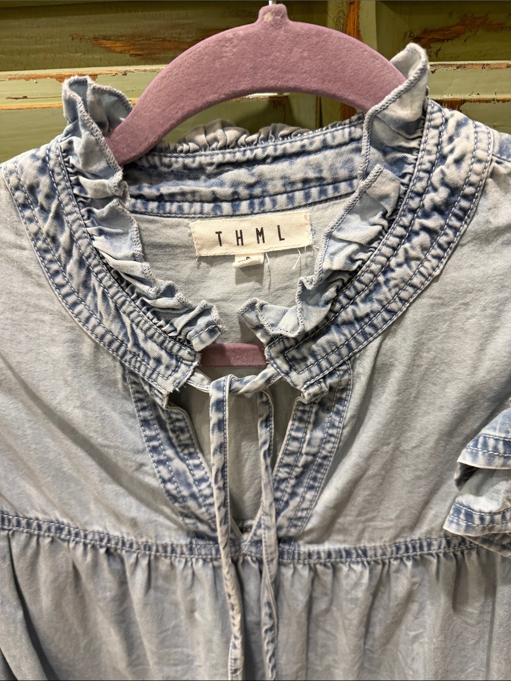 Light Blue Ruffle Denim Top - Picture 5 of 6